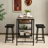 NNECW 3 Pieces Modern Industrial Dining Table Set with Two Bar Stools