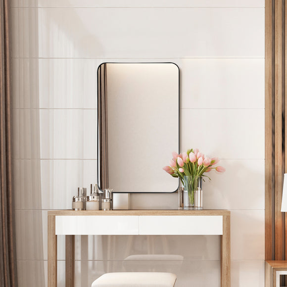 NNECW Bathroom Wall Mirror with Rounded Corner for Washroom-Black