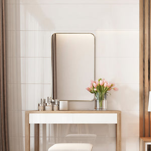 NNECW Bathroom Wall Mirror with Rounded Corner for Washroom-Golden