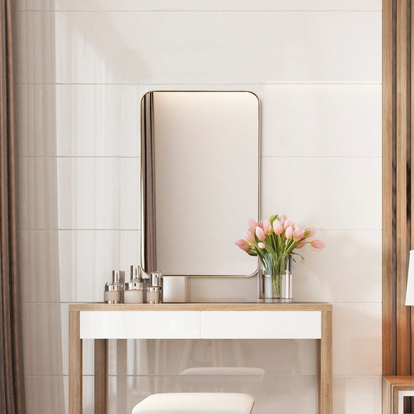 NNECW Bathroom Wall Mirror with Rounded Corner for Washroom-Golden