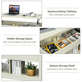 NNECW Modern Lift Tabletop Storage Coffee Table for Living Room &amp Study Room-White