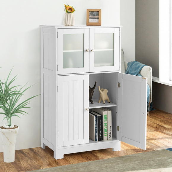 NNECW Bathroom Storage Cabinet with Tempered Glass Doors & Adjustable Shelf for Dining Room and Living Room
