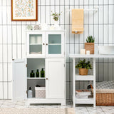 NNECW Bathroom Storage Cabinet with Tempered Glass Doors & Adjustable Shelf for Dining Room and Living Room