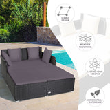 NNECW Rattan Daybed with Spacious Seat &amp Extra Pillows for Courtyard -Grey