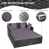 NNECW Rattan Daybed with Spacious Seat &amp Extra Pillows for Courtyard -Grey