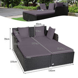 NNECW Rattan Daybed with Spacious Seat &amp Extra Pillows for Courtyard -Grey