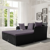 NNECW Rattan Daybed with Spacious Seat &amp Extra Pillows for Courtyard -Grey