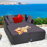 NNECW Rattan Daybed with Spacious Seat &amp Extra Pillows for Courtyard -Grey