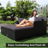 NNECW Rattan Daybed with Spacious Seat &amp Extra Pillows for Courtyard -Grey