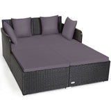 NNECW Rattan Daybed with Spacious Seat &amp Extra Pillows for Courtyard -Grey