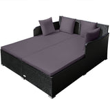 NNECW Rattan Daybed with Spacious Seat &amp Extra Pillows for Courtyard -Grey