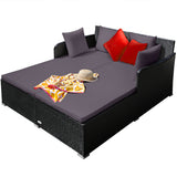 NNECW Rattan Daybed with Spacious Seat &amp Extra Pillows for Courtyard -Grey