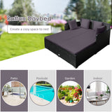 NNECW Rattan Daybed with Spacious Seat &amp Extra Pillows for Courtyard -Grey