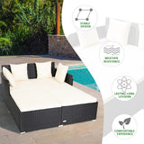NNECW Rattan Daybed with Spacious Seat &amp Extra Pillows for Courtyard -White