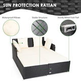 NNECW Rattan Daybed with Spacious Seat &amp Extra Pillows for Courtyard -White