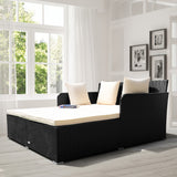 NNECW Rattan Daybed with Spacious Seat &amp Extra Pillows for Courtyard -White