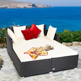 NNECW Rattan Daybed with Spacious Seat &amp Extra Pillows for Courtyard -White