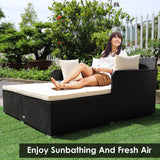 NNECW Rattan Daybed with Spacious Seat &amp Extra Pillows for Courtyard -White