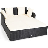 NNECW Rattan Daybed with Spacious Seat &amp Extra Pillows for Courtyard -White
