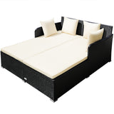 NNECW Rattan Daybed with Spacious Seat &amp Extra Pillows for Courtyard -White