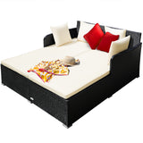 NNECW Rattan Daybed with Spacious Seat &amp Extra Pillows for Courtyard -White
