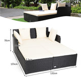 NNECW Rattan Daybed with Spacious Seat &amp Extra Pillows for Courtyard -White