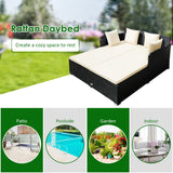 NNECW Rattan Daybed with Spacious Seat &amp Extra Pillows for Courtyard -White