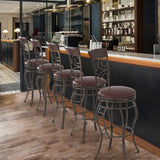 NNECW Round Leather Padded Bistro Metal Bar Stools with Non-slip Caps for Dining Room