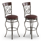 NNECW Round Leather Padded Bistro Metal Bar Stools with Non-slip Caps for Dining Room