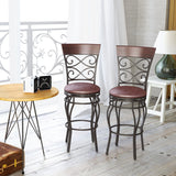 NNECW Round Leather Padded Bistro Metal Bar Stools with Non-slip Caps for Dining Room