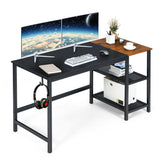 NNECW Industrial Computer Desk with 2-tier Storage Shelf for Home Office-Black