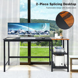 NNECW Industrial Computer Desk with 2-tier Storage Shelf for Home Office-Black