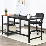 NNECW Industrial Computer Desk with 2-tier Storage Shelf for Home Office-Black
