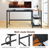 NNECW Industrial Computer Desk with 2-tier Storage Shelf for Home Office-Black