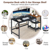 NNECW Industrial Computer Desk with 2-tier Storage Shelf for Home Office-Black