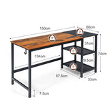 NNECW Industrial Computer Desk with 2-tier Storage Shelf for Home Office-Natural