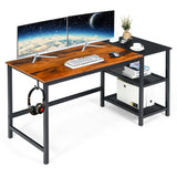 NNECW Industrial Computer Desk with 2-tier Storage Shelf for Home Office-Natural