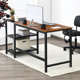 NNECW Industrial Computer Desk with 2-tier Storage Shelf for Home Office-Natural