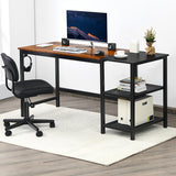 NNECW Industrial Computer Desk with 2-tier Storage Shelf for Home Office-Natural
