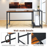 NNECW Industrial Computer Desk with 2-tier Storage Shelf for Home Office-Natural