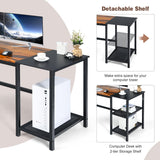 NNECW Industrial Computer Desk with 2-tier Storage Shelf for Home Office-Natural