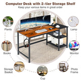 NNECW Industrial Computer Desk with 2-tier Storage Shelf for Home Office-Natural