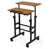 NNECW 2-Tier Height Adjustable Mobile Standing Desk for Home Office