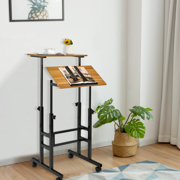 NNECW 2-Tier Height Adjustable Mobile Standing Desk for Home Office