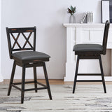 NNECW 2 Pieces Swivel Bar Stools with Backrest &amp Rubber Wood Legs-Black-96 cm
