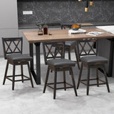 NNECW 2 Pieces Swivel Bar Stools with Backrest &amp Rubber Wood Legs-Black-96 cm