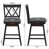 NNECW 2 Pieces Swivel Bar Stools with Backrest &amp Rubber Wood Legs-Black-96 cm