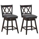NNECW 2 Pieces Swivel Bar Stools with Backrest &amp Rubber Wood Legs-Black-96 cm
