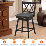 NNECW 2 Pieces Swivel Bar Stools with Backrest &amp Rubber Wood Legs-Black-96 cm