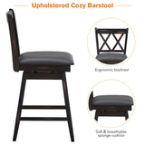 NNECW 2 Pieces Swivel Bar Stools with Backrest &amp Rubber Wood Legs-Black-96 cm